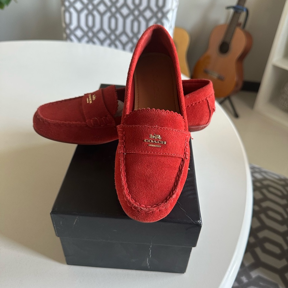Coach Vibrant Red Suede Loafers
